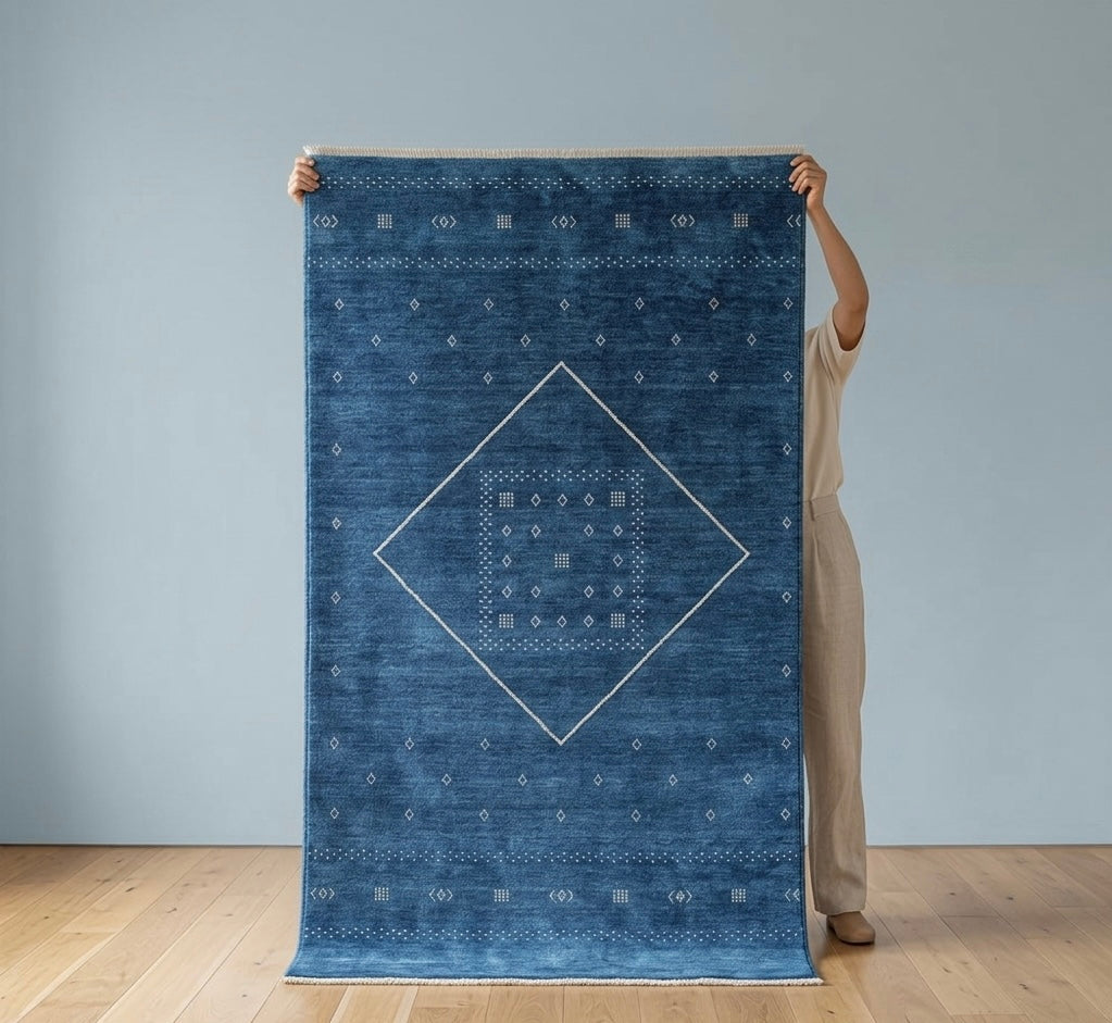 Midnight Indigo Gabbeh Hand-Knotted Rug