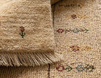 Hand-Knotted Gabbeh Style Beige Rug with Multicolored Tree and Floral Motifs