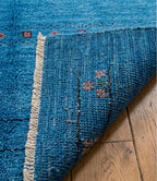 Hand-Knotted Sky Blue Gabbeh Rug with Tribal Floral Accents