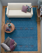 Hand-Knotted Sky Blue Gabbeh Rug with Tribal Floral Accents