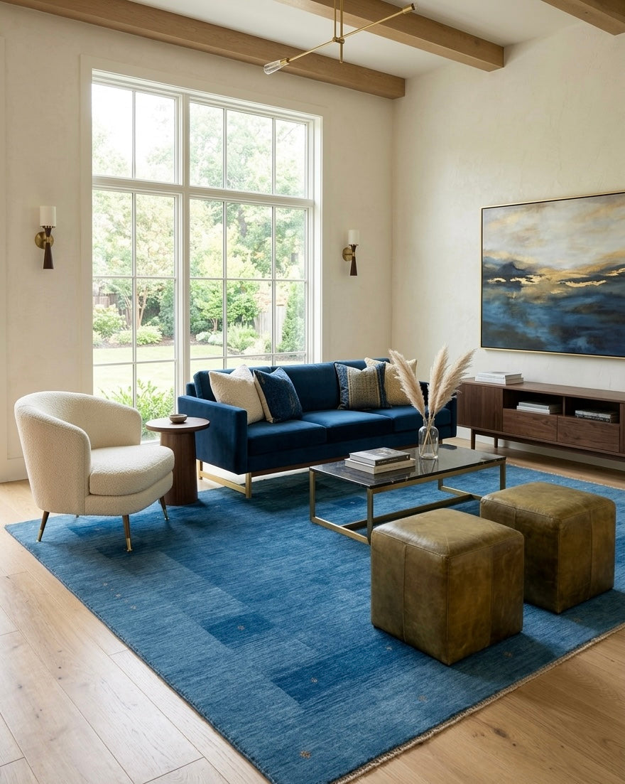 Hand-Knotted Gabbeh Rug - Ocean Blue Tones