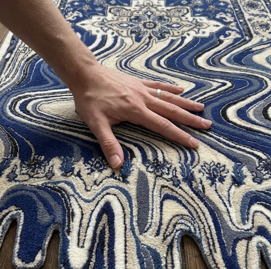 The Liquid Persian Blue Glitch Hand-Tufted Rug