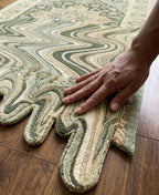 Artisanal Hand-Tufted Sage Green Rug with Melting Border Detail