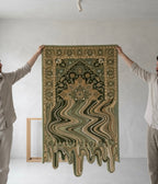 Artisanal Hand-Tufted Sage Green Rug with Melting Border Detail