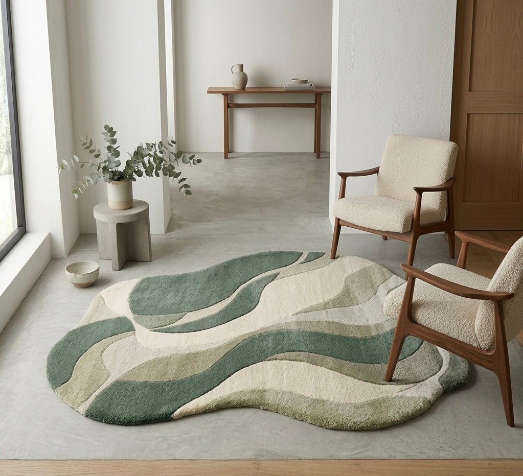 Green & Cream Irregular Rugs