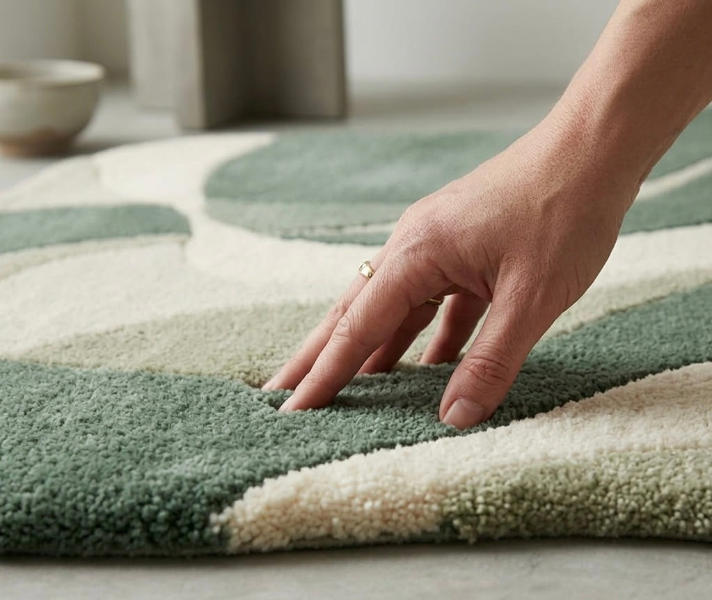 Green & Cream Irregular Rugs