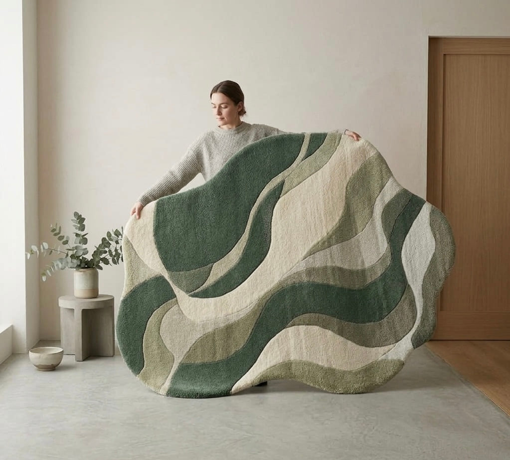 Green & Cream Irregular Rugs