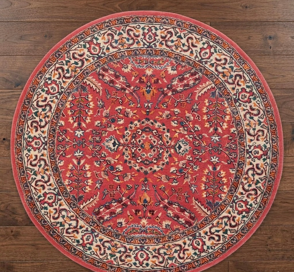 Red & Cream Floral Medallion Round Rug