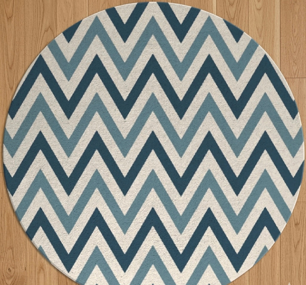 Blue Chevron Round Rug