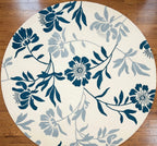 Ivory and Blue Floral Round Rug