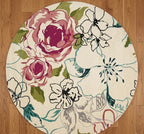 Pink and Ivory Floral Round Rug