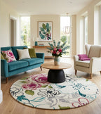 Pink and Ivory Floral Round Rug