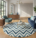 Blue Chevron Round Rug