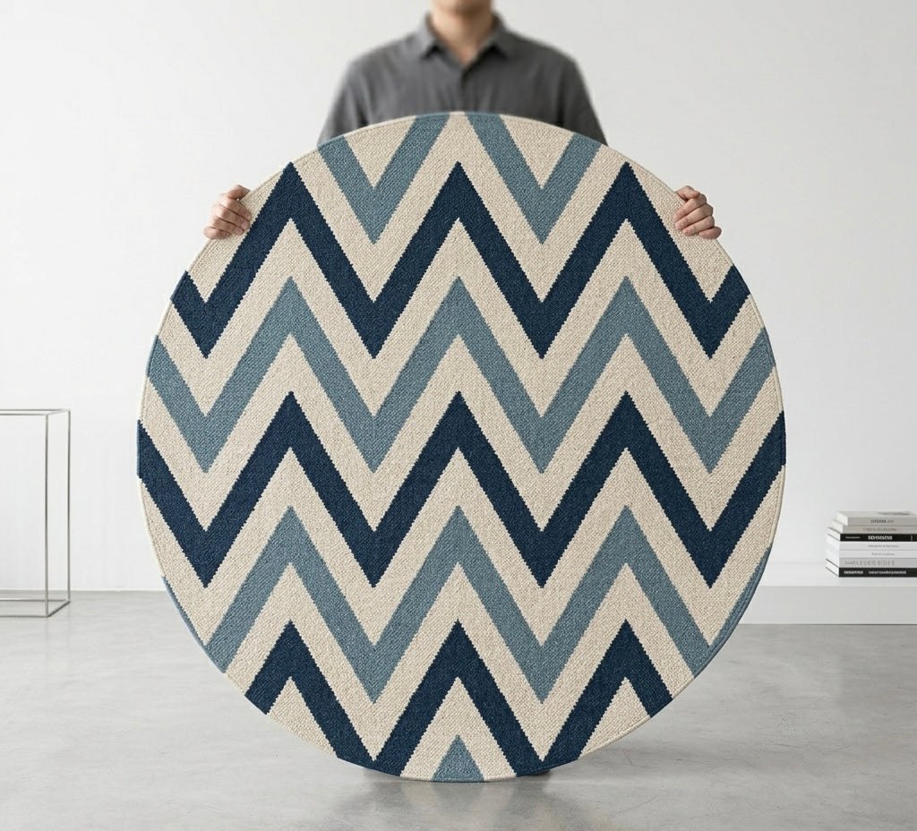 Blue Chevron Round Rug