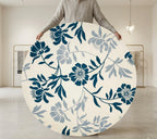 Ivory and Blue Floral Round Rug