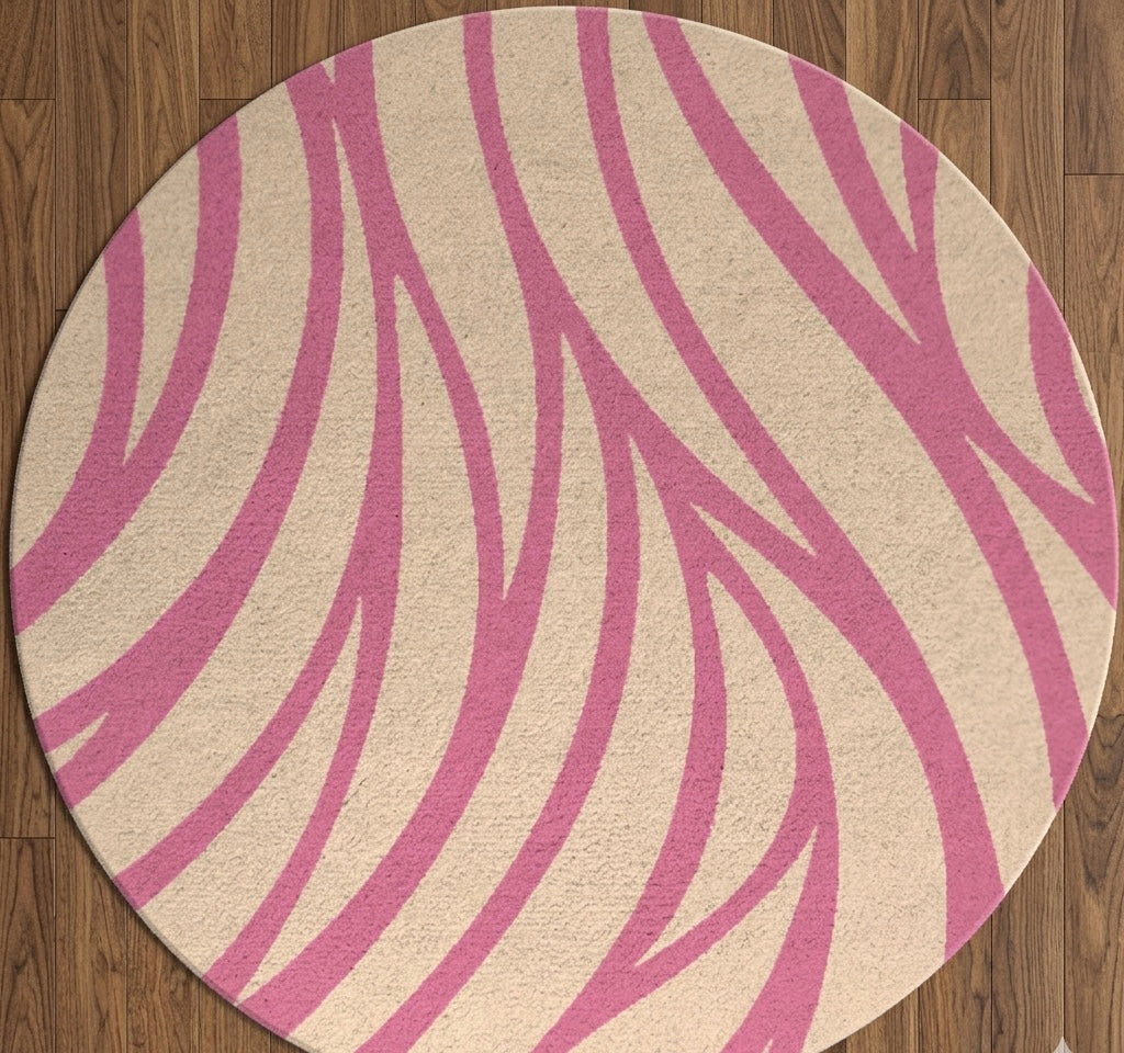Neon Pink Zebra Round Rug.