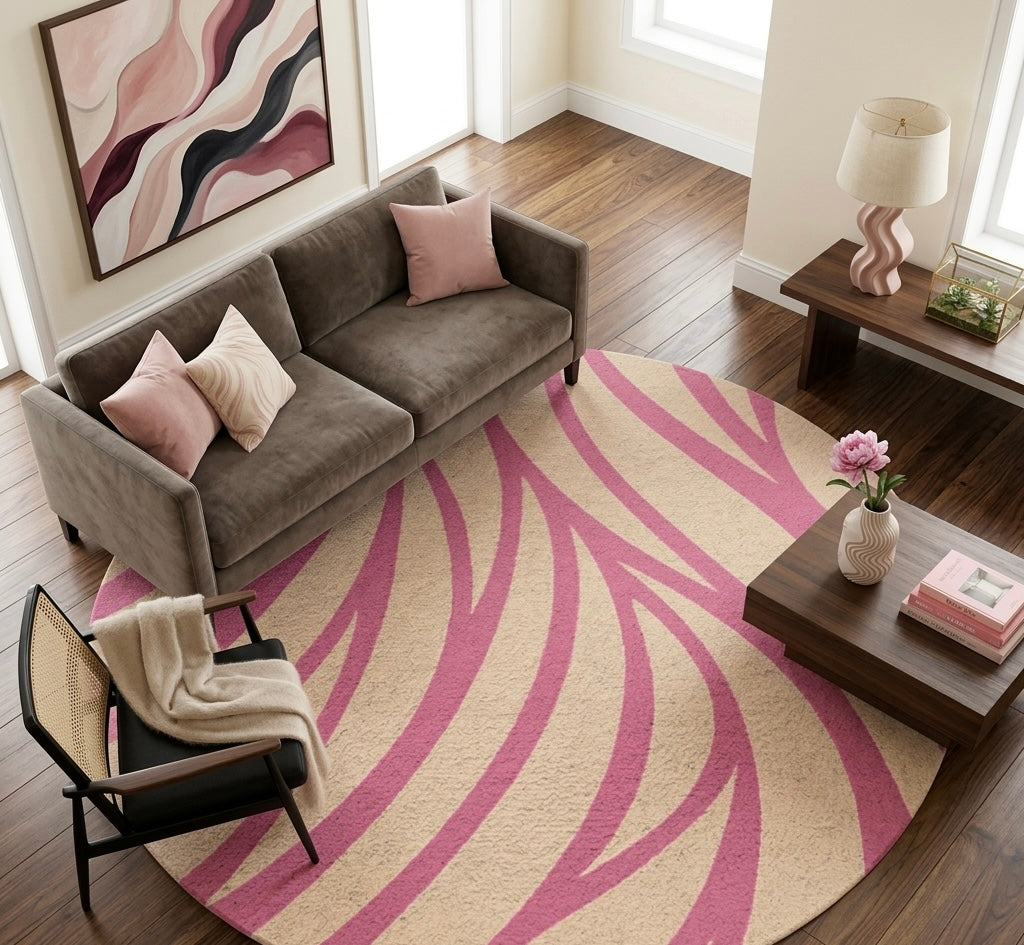 Neon Pink Zebra Round Rug.