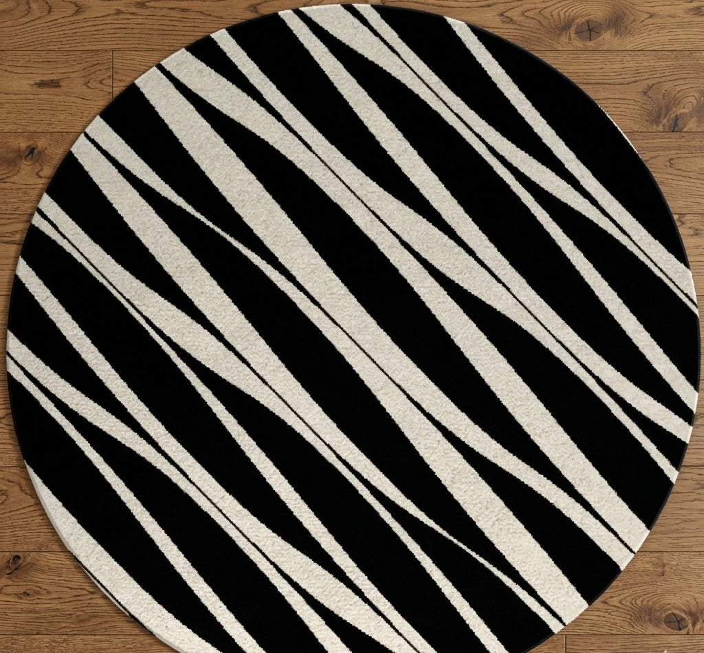 Diagonal Wavy Line Abstract Round Rug