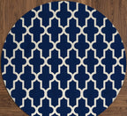 Navy Blue and White Round Trellis Rug