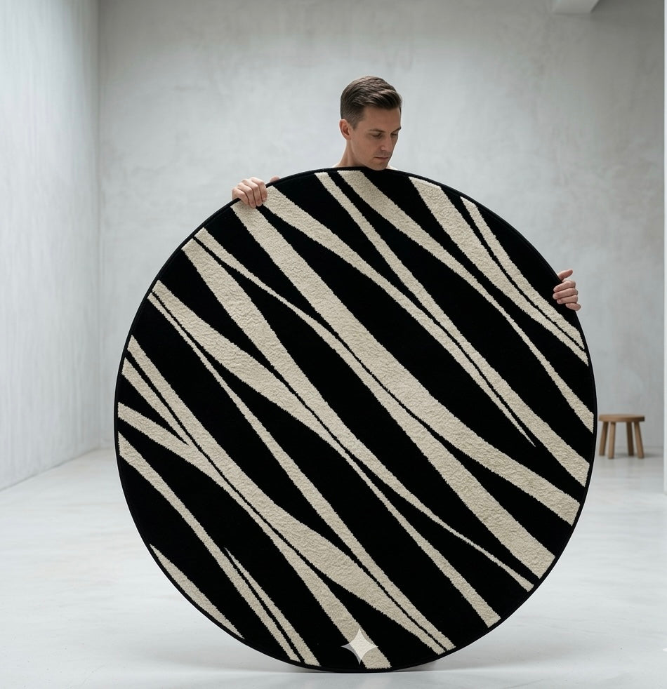 Diagonal Wavy Line Abstract Round Rug
