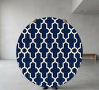 Navy Blue and White Round Trellis Rug