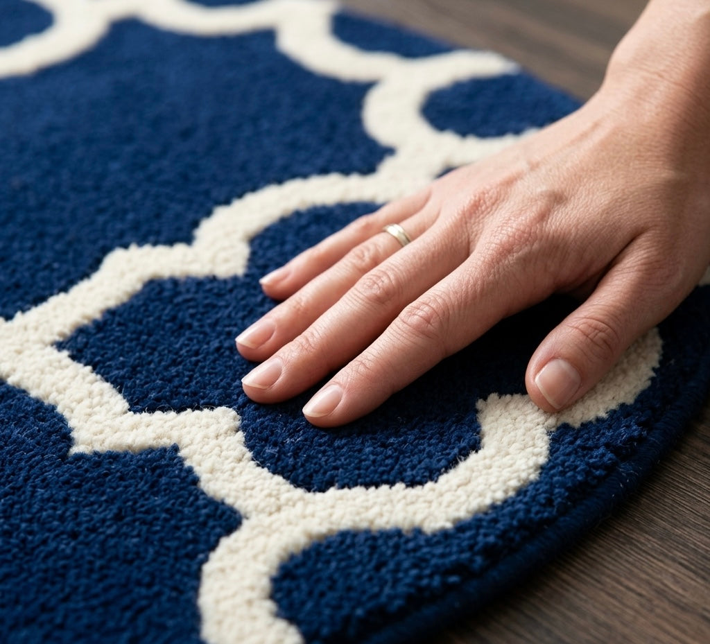 Navy Blue and White Round Trellis Rug