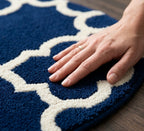 Navy Blue and White Round Trellis Rug