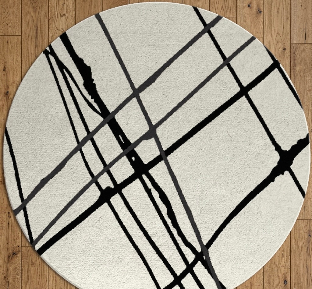 Abstract Hand-Drawn Lines Round Rug
