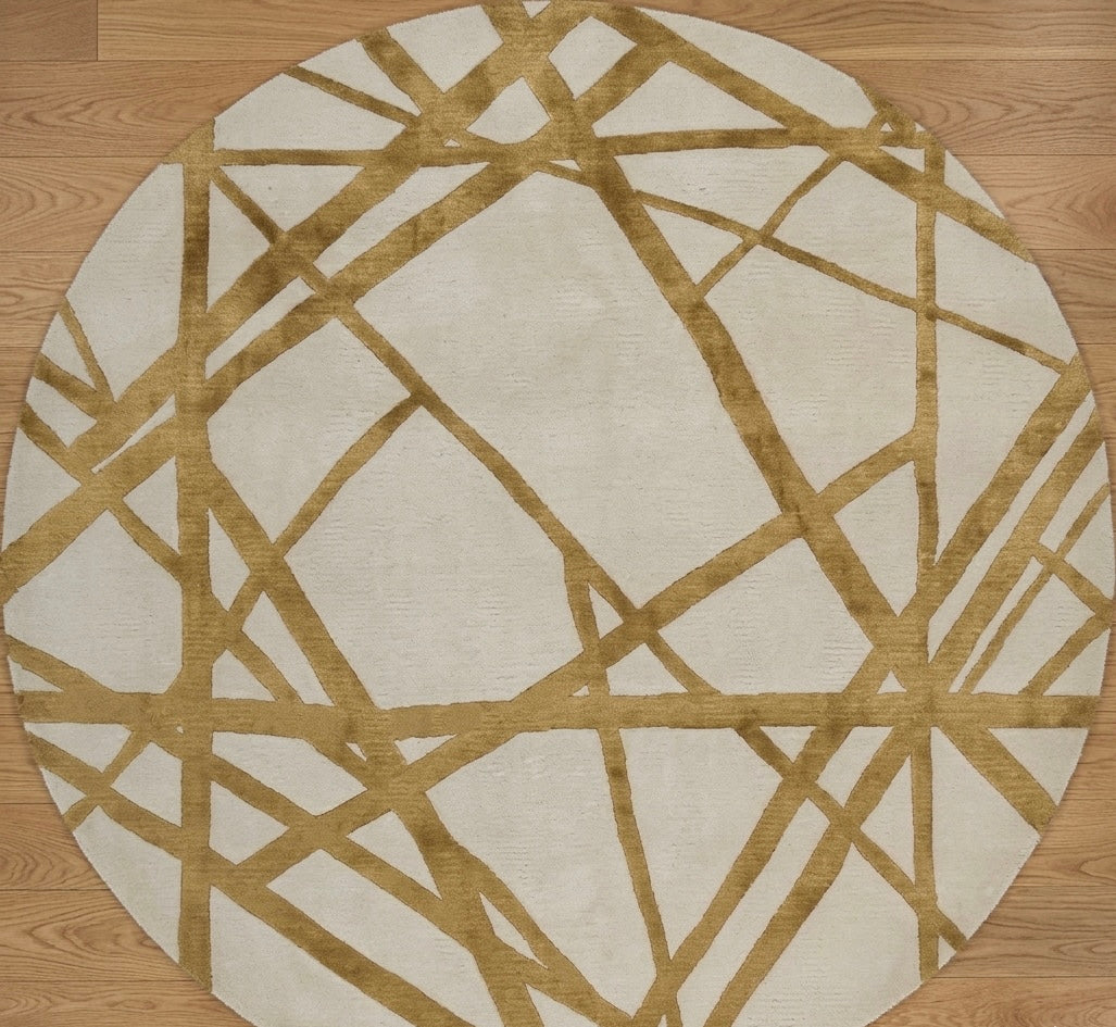 Gold Crossed Lines Round Rug