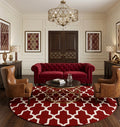 Red and White Moroccan Trellis Round Rug