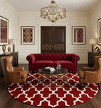 Red and White Moroccan Trellis Round Rug