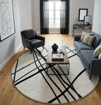 Abstract Hand-Drawn Lines Round Rug