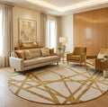 Gold Crossed Lines Round Rug