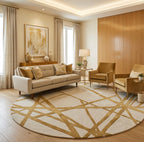 Gold Crossed Lines Round Rug