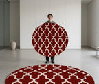 Red and White Moroccan Trellis Round Rug