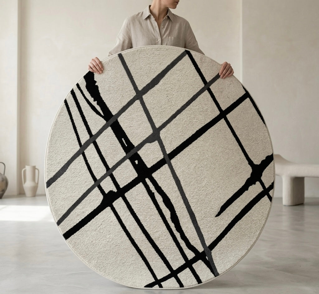 Abstract Hand-Drawn Lines Round Rug