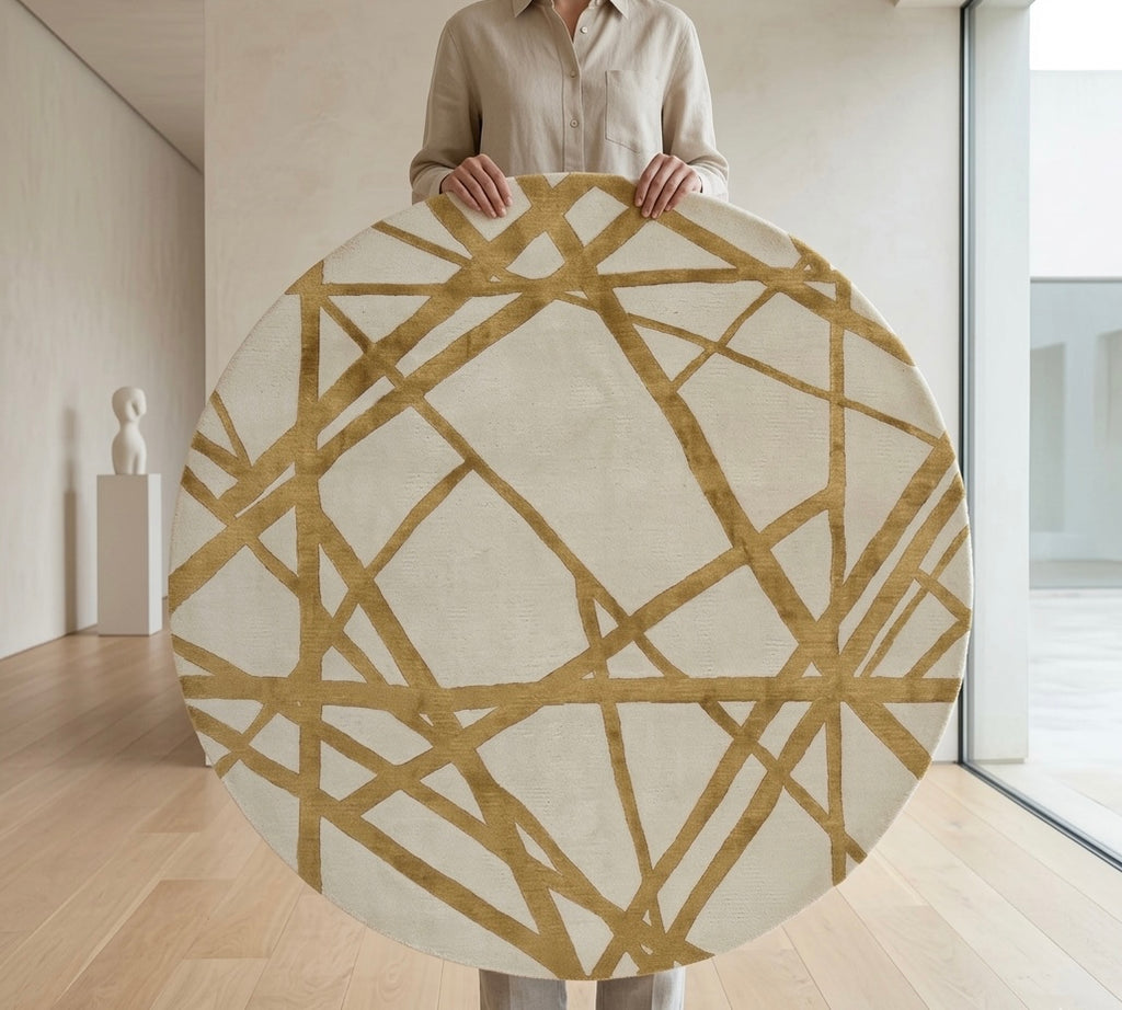 Gold Crossed Lines Round Rug