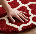Red and White Moroccan Trellis Round Rug