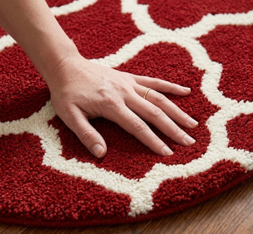 Red and White Moroccan Trellis Round Rug