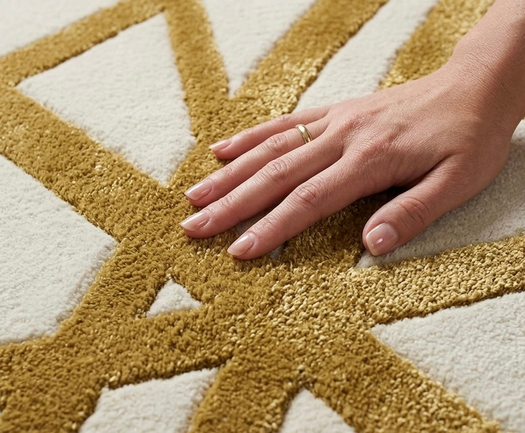 Gold Crossed Lines Round Rug