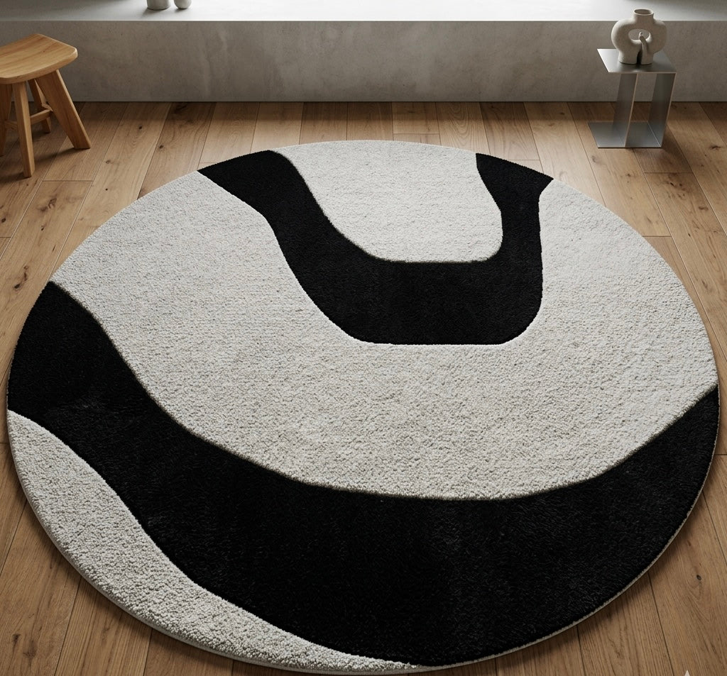 Black and grey stripped Round Rugs