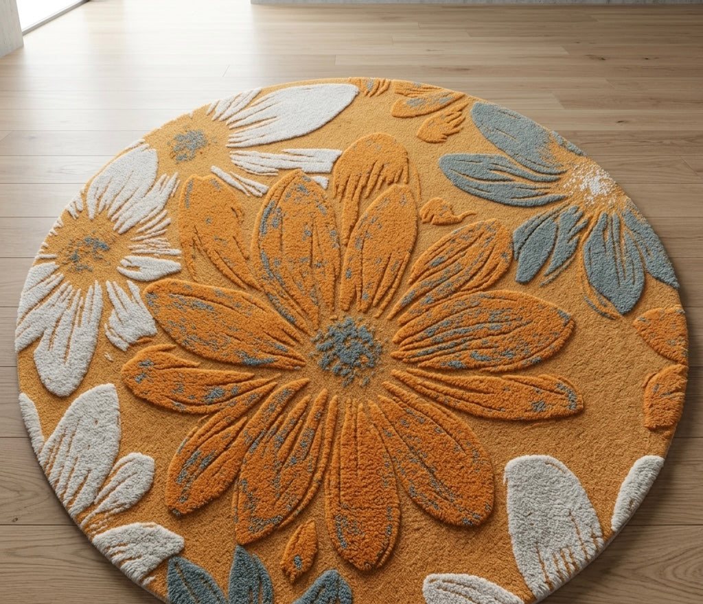 Rust flower Round Rugs
