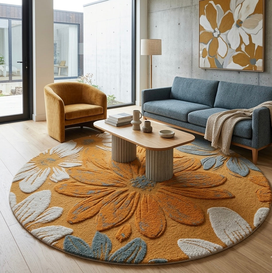 Rust flower Round Rugs
