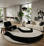 Black and grey stripped Round Rugs