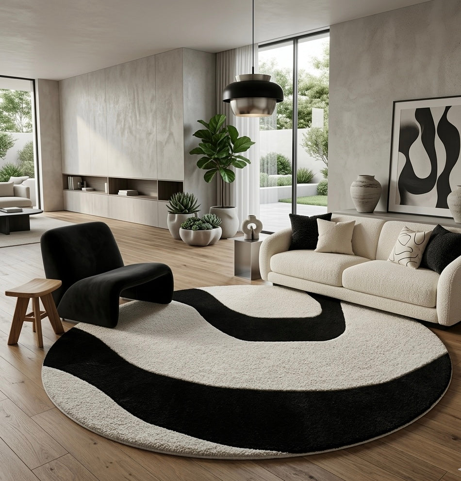 Black and grey stripped Round Rugs