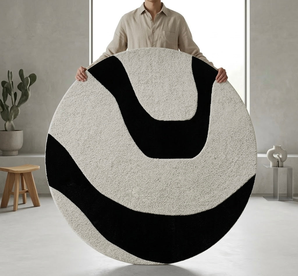 Black and grey stripped Round Rugs