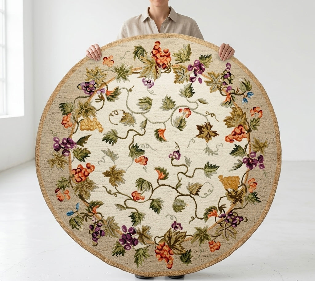 Ivory flower Round Rugs