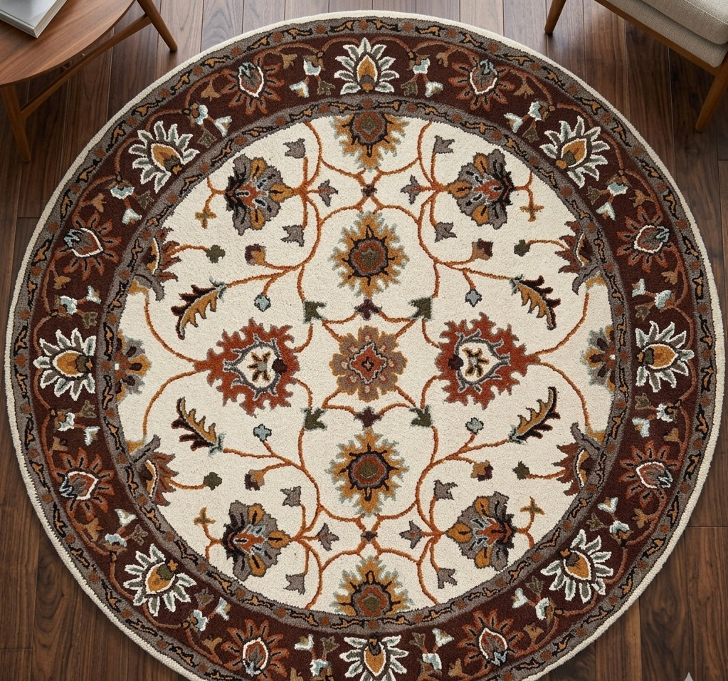 Traditional Floral Mandala Round Rug