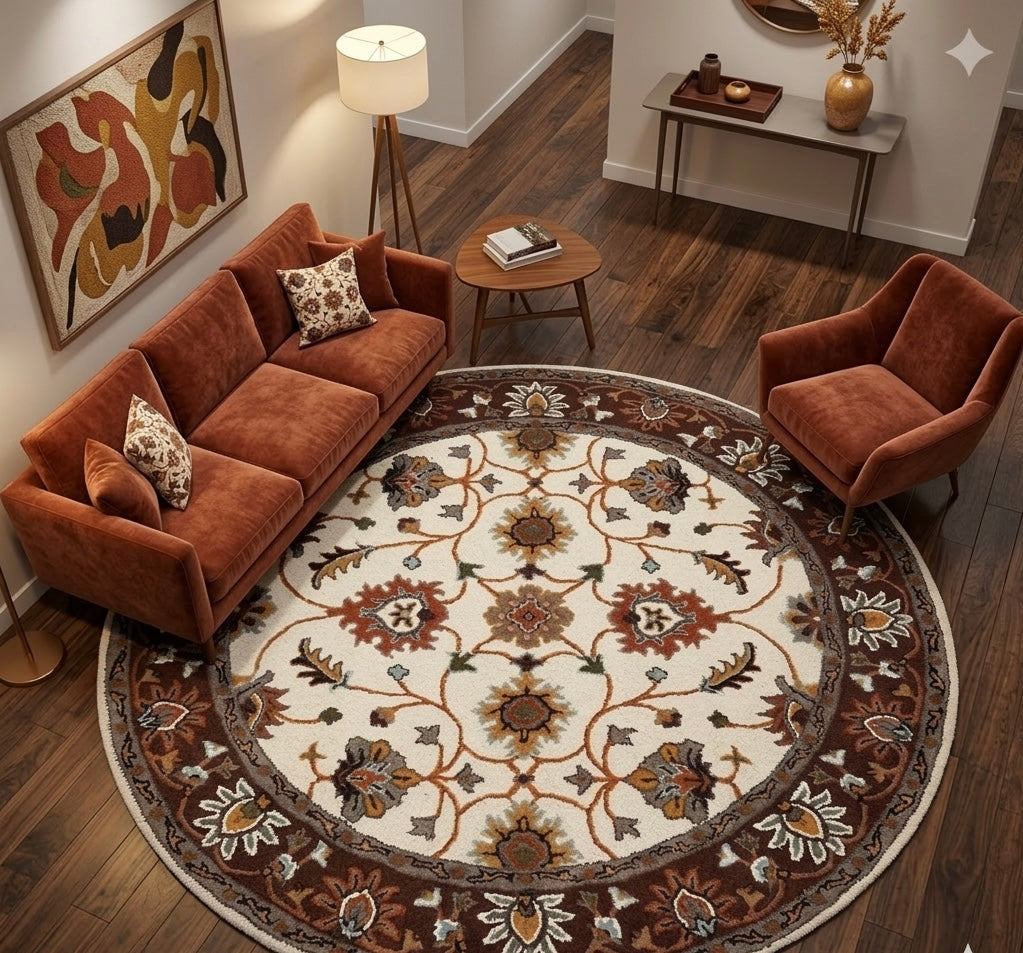 Traditional Floral Mandala Round Rug