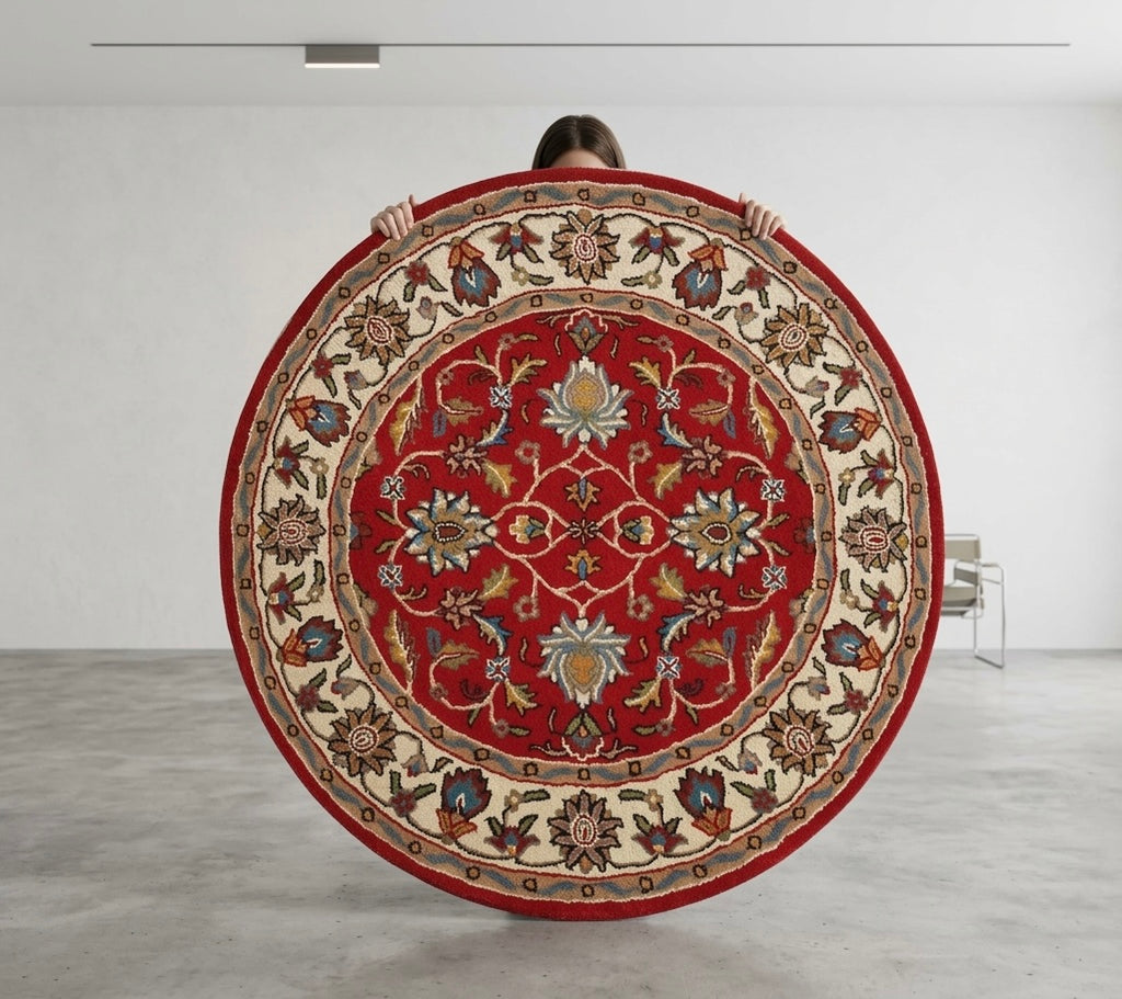 Classic Isfahan-Style Red Round Rug
